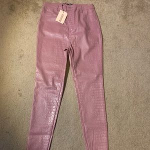 Missguided croc embossed faux leather pants in mauve
